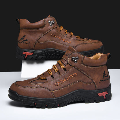 Men’s Orthopedic Handmade Leather Driving Boots–Pressure Relief, Waterproof, Slip-Resistant, Wide Toe, Arch&Ankle Support for Everyday & Travel
