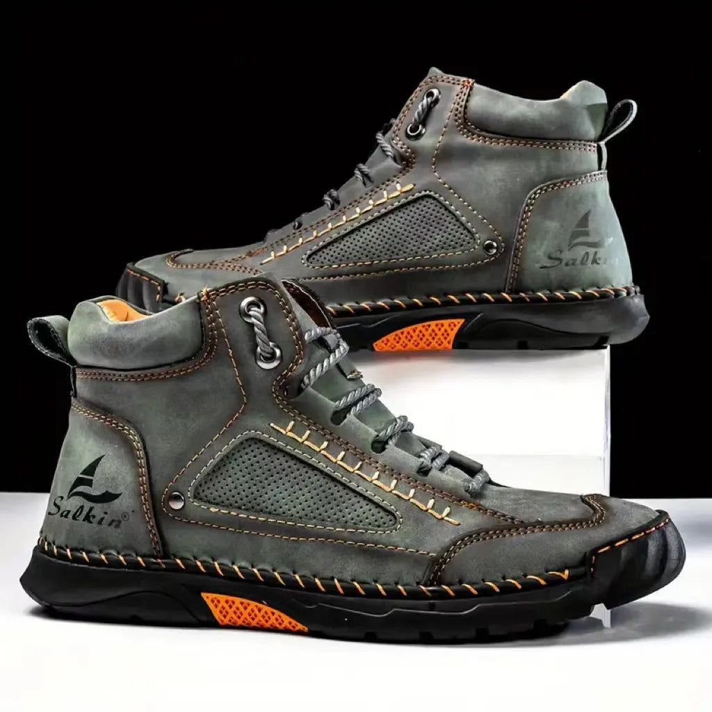 Men's Comfortable Handmade Leather Boots – Waterproof, Arch Support, Pressure Relief, Spacious Toe Box Outdoor Leather Boots