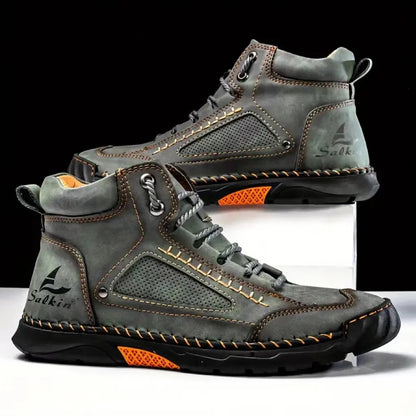 Men's Comfortable Handmade Leather Boots – Waterproof, Arch Support, Pressure Relief, Spacious Toe Box Outdoor Leather Boots