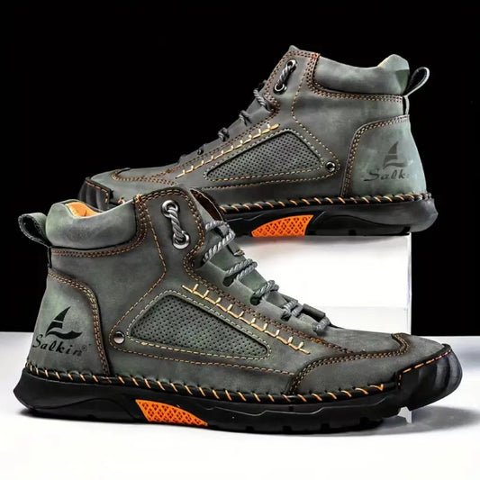 Men's Comfortable Handmade Leather Boots – Waterproof, Arch Support, Pressure Relief, Spacious Toe Box Outdoor Leather Boots