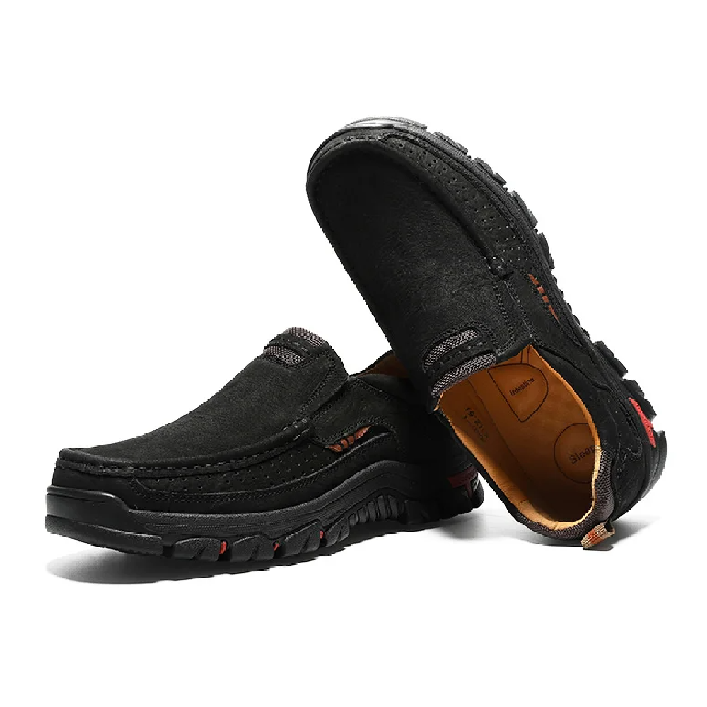 Sawbehind Mens Non-slip Walking Shoes Leather Lightweight Breathable Casual Loafers