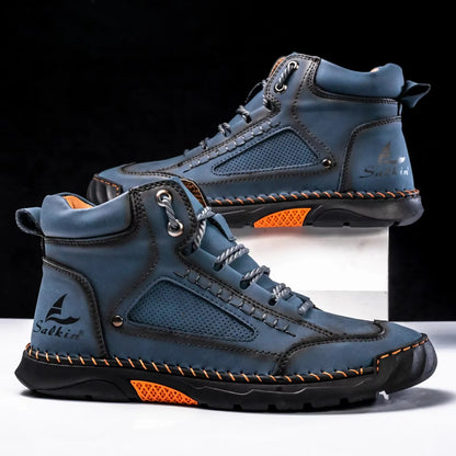 Men's Comfortable Handmade Leather Boots – Waterproof, Arch Support, Pressure Relief, Spacious Toe Box Outdoor Leather Boots