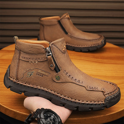 (⏰ Almost Gone!!!) Men's Top-Quality Motorcycle Boots Hand-Stitched Genuine Leather Boots-Wide Toe, Waterproof, Anti-Slip, Anti-Sprain, Suitable for Work, Driving, Hiking