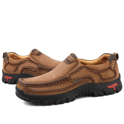 Sawbehind Mens Non-slip Walking Shoes Leather Lightweight Breathable Casual Loafers