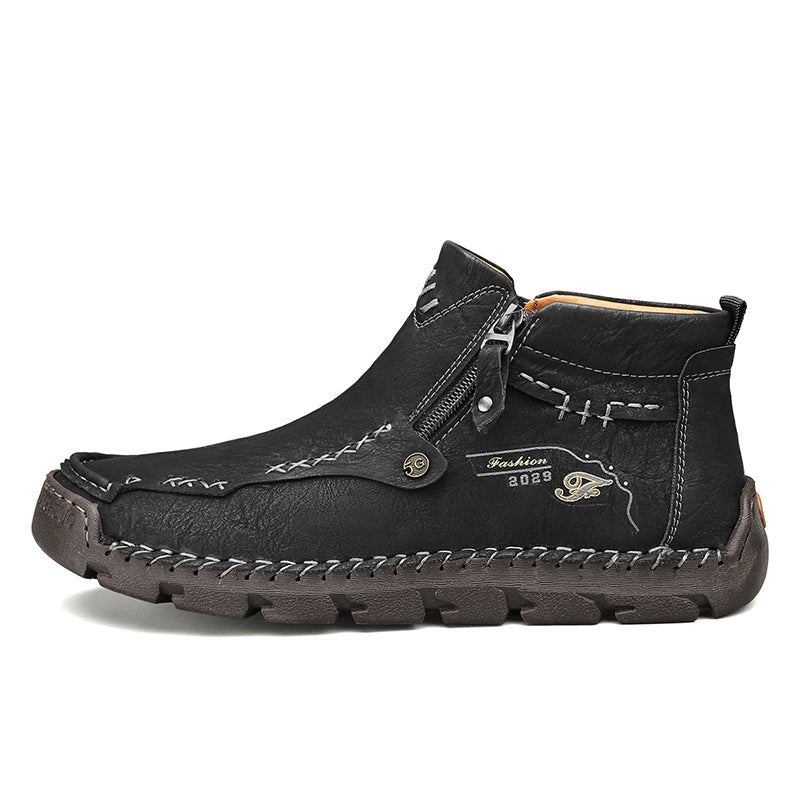 (⏰ Almost Gone!!!) Men's Top-Quality Motorcycle Boots Hand-Stitched Genuine Leather Boots-Wide Toe, Waterproof, Anti-Slip, Anti-Sprain, Suitable for Work, Driving, Hiking