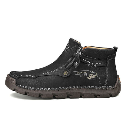 (⏰ Almost Gone!!!) Men's Top-Quality Motorcycle Boots Hand-Stitched Genuine Leather Boots-Wide Toe, Waterproof, Anti-Slip, Anti-Sprain, Suitable for Work, Driving, Hiking