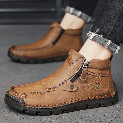 (⏰ Almost Gone!!!) Men's Top-Quality Motorcycle Boots Hand-Stitched Genuine Leather Boots-Wide Toe, Waterproof, Anti-Slip, Anti-Sprain, Suitable for Work, Driving, Hiking