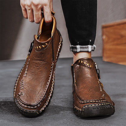 (⏰ Almost Gone!!!) Men's Top-Quality Motorcycle Boots Hand-Stitched Genuine Leather Boots-Wide Toe, Waterproof, Anti-Slip, Anti-Sprain, Suitable for Work, Driving, Hiking